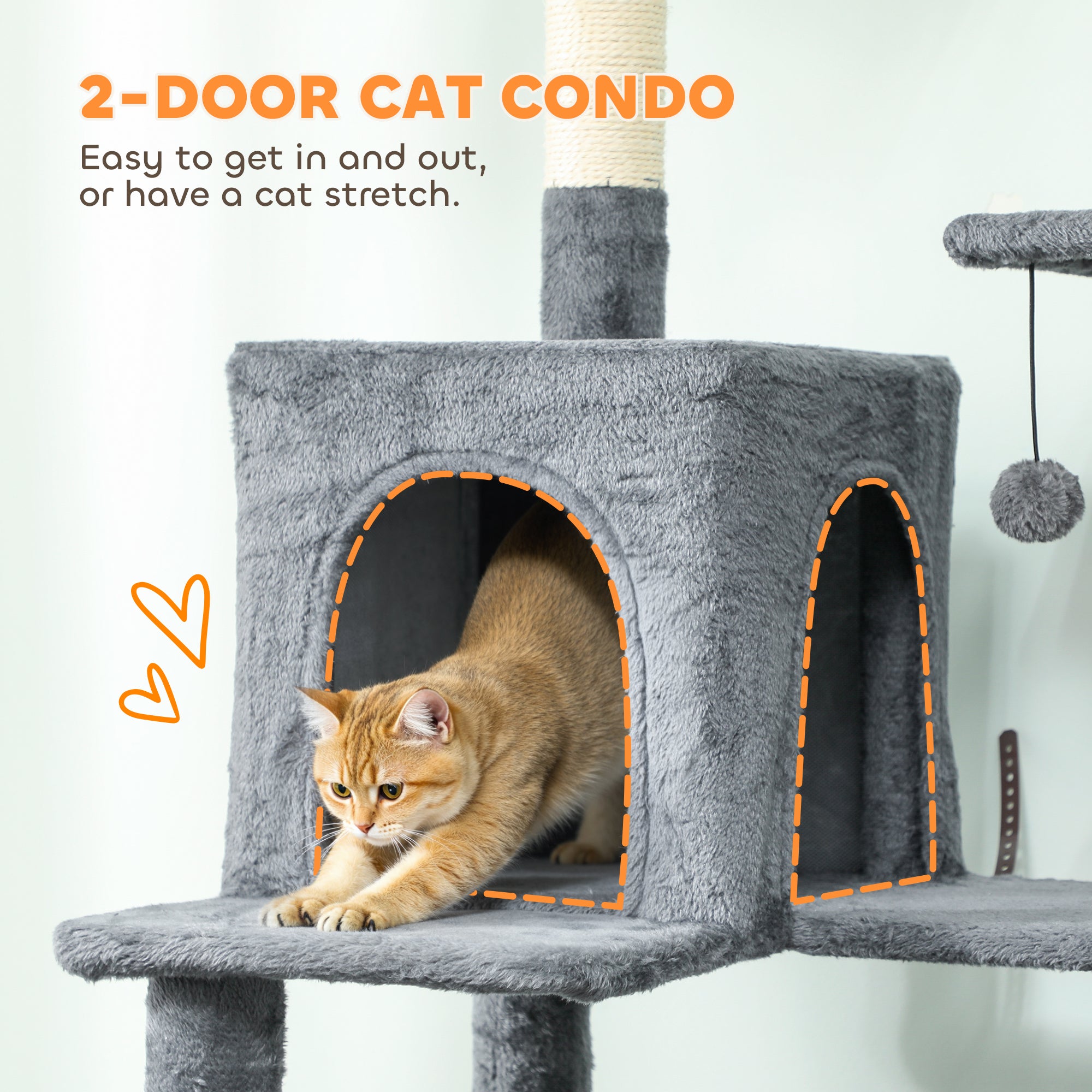 PawHut 202cm Large Cat Tree with 6 Scratching Posts, 2 Hammocks, 2 Condos, 2 Perches, Pompoms, for Indoor Cats to Rest and Play 