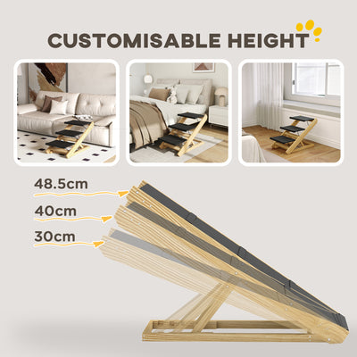 PawHut Adjustable Dog Steps Dog Ramp, 3-Step Non-slip Pet Stairs for Medium Sized Dogs, Foldable Dog Stairs for Bed Sofa 