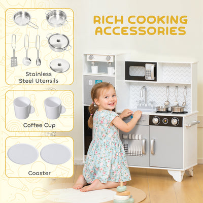 AIYAPLAY Kids Play Kitchen with Sound, Ice/Coffee Maker, Utensils, Microwave, Stainless Steel Utensils, for 3-6 Years 