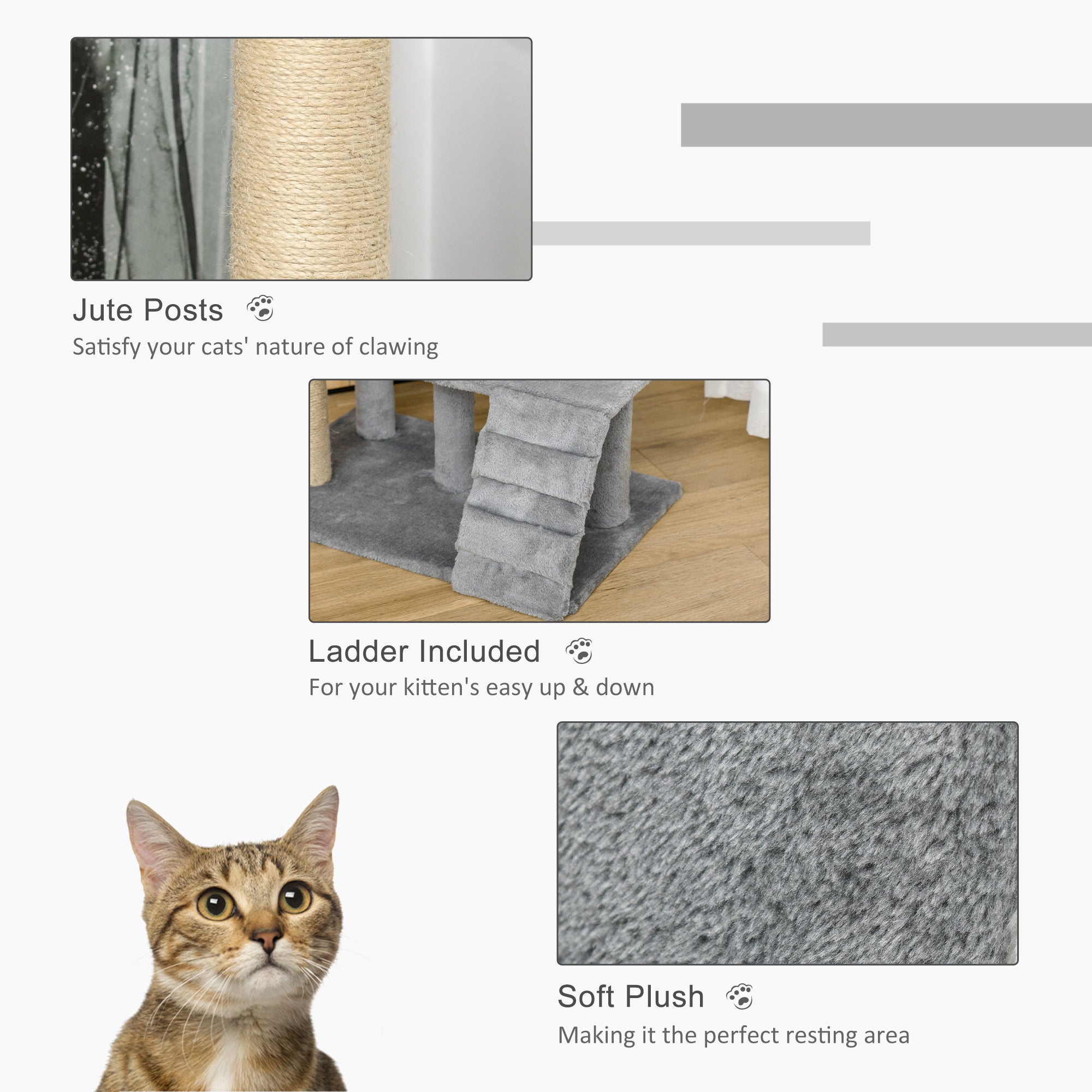 PawHut 100 cm Cat Tree, Cat Condo Tree Tower for Indoor Cats, Cat Activity Centre with Scratching Posts, Plush Perch, Ladder, Hanging Ball - Light Grey 