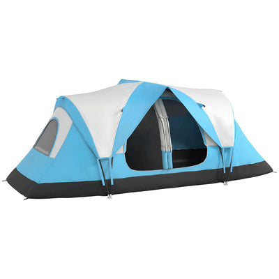 Outsunny Camping Tent for 6-8 Man with 2000mm Waterproof Rainfly and Carry Bag for Fishing Hiking Festival, Sky Blue 