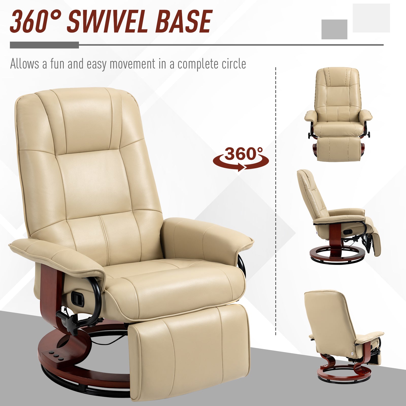 HOMCOM Faux Leather Armchair, with 145\'c2\'b0 Reclining Back and Footrest - Cream 
