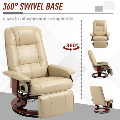 HOMCOM Faux Leather Armchair, with 145\'c2\'b0 Reclining Back and Footrest - Cream 