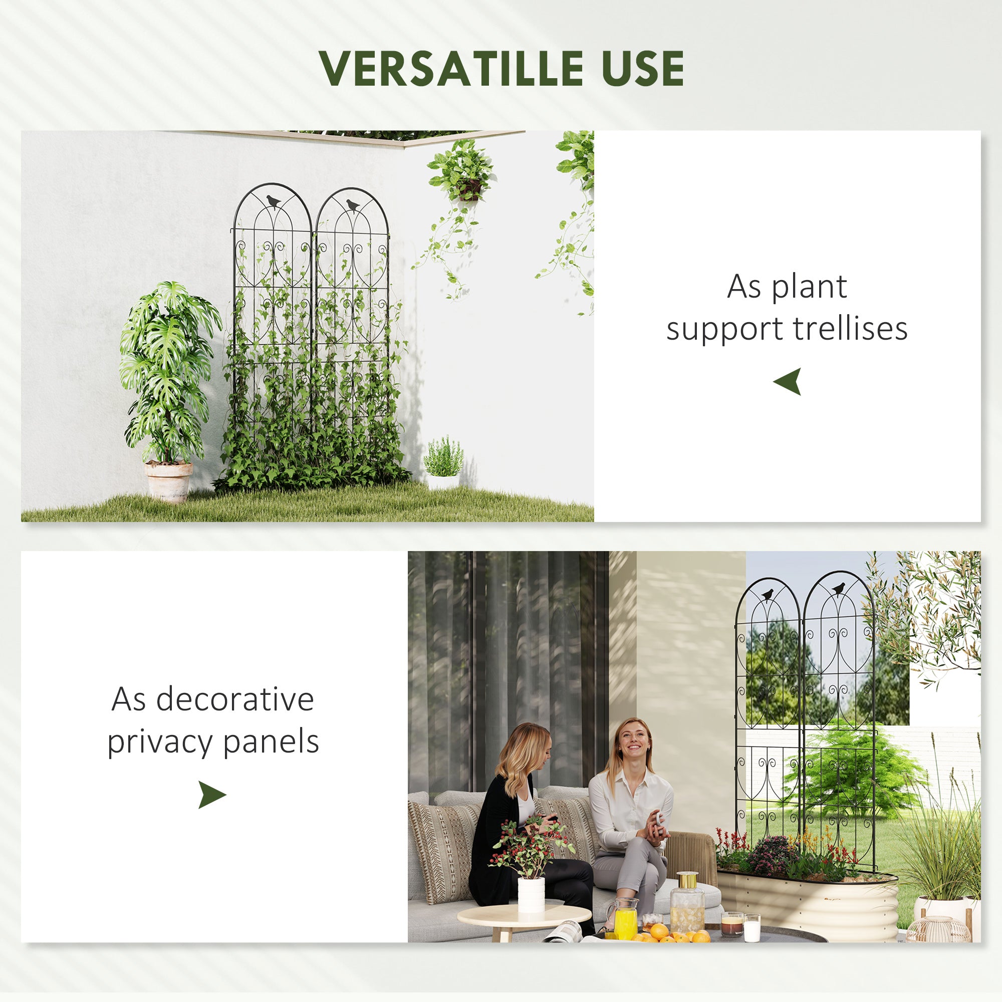 Outsunny Set of 2 Garden Trellis, Metal Fence Panels for Climbing Outdoor Plants, Flowers, 180 x 50cm 