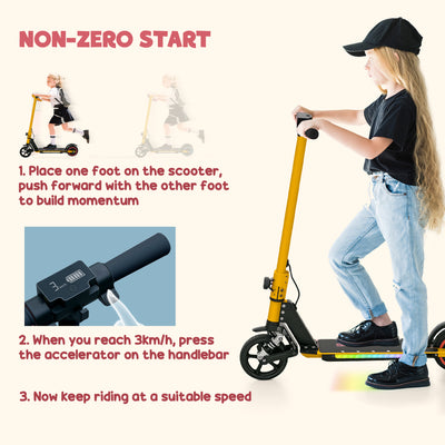 SPORTNOW Folding Electric Scooter for Kids Age 6-14 with Dual Brakes, Front Suspension, LED Colourful Lights and Display, 6.8kg Lightweight Aluminium E Scooter, Up to 14 KM/H & 6 KM, Gold Tone 