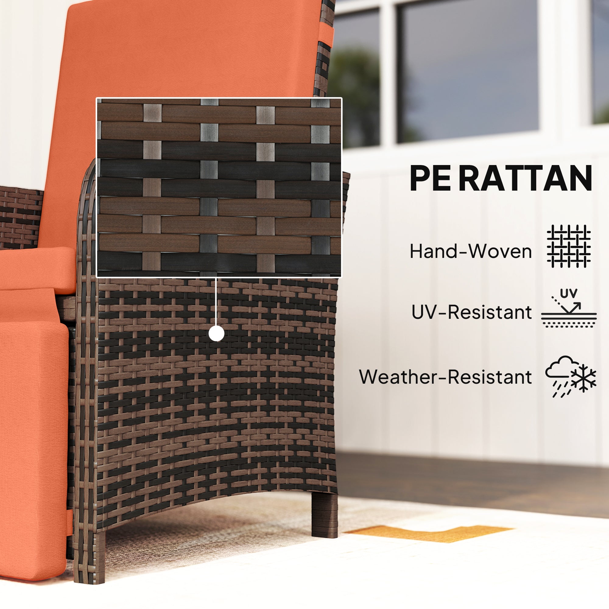 Outsunny 3 Pieces Rattan Bistro Set Balcony Furniture with Cushions, Storage Function - Orange 