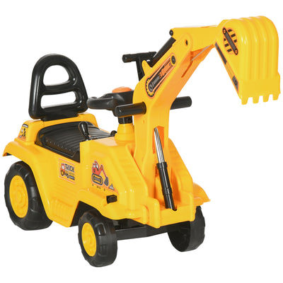 HOMCOM 2 in 1 Kids Ride On Tractor Pull Cart with Bucket, Under Seat Storage, Horn, High Backrest, for 1.5-4 Years Old, Yellow 