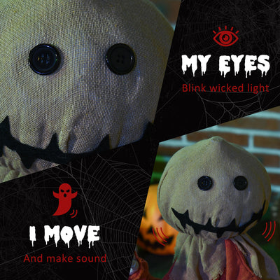 HOMCOM 77cm Halloween Scarecrow Decoration, Outdoor Activated Prop with Light Up Eyes, Sound Activated 