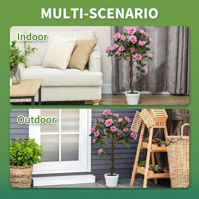 Outsunny Set of 2 Artificial Plants White Rose Floral in Pot, Fake Plants for Home Indoor Outdoor Decor, 90cm, Purple 