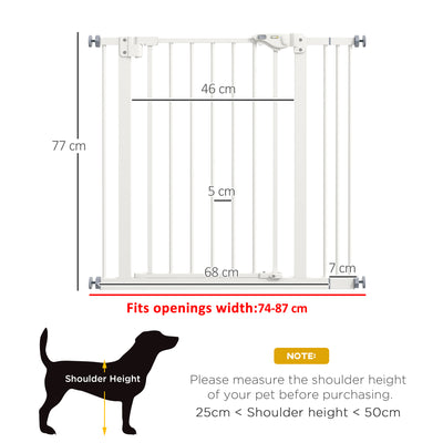 PawHut Metal 74-87cm Wide Adjustable Dog Gate White 