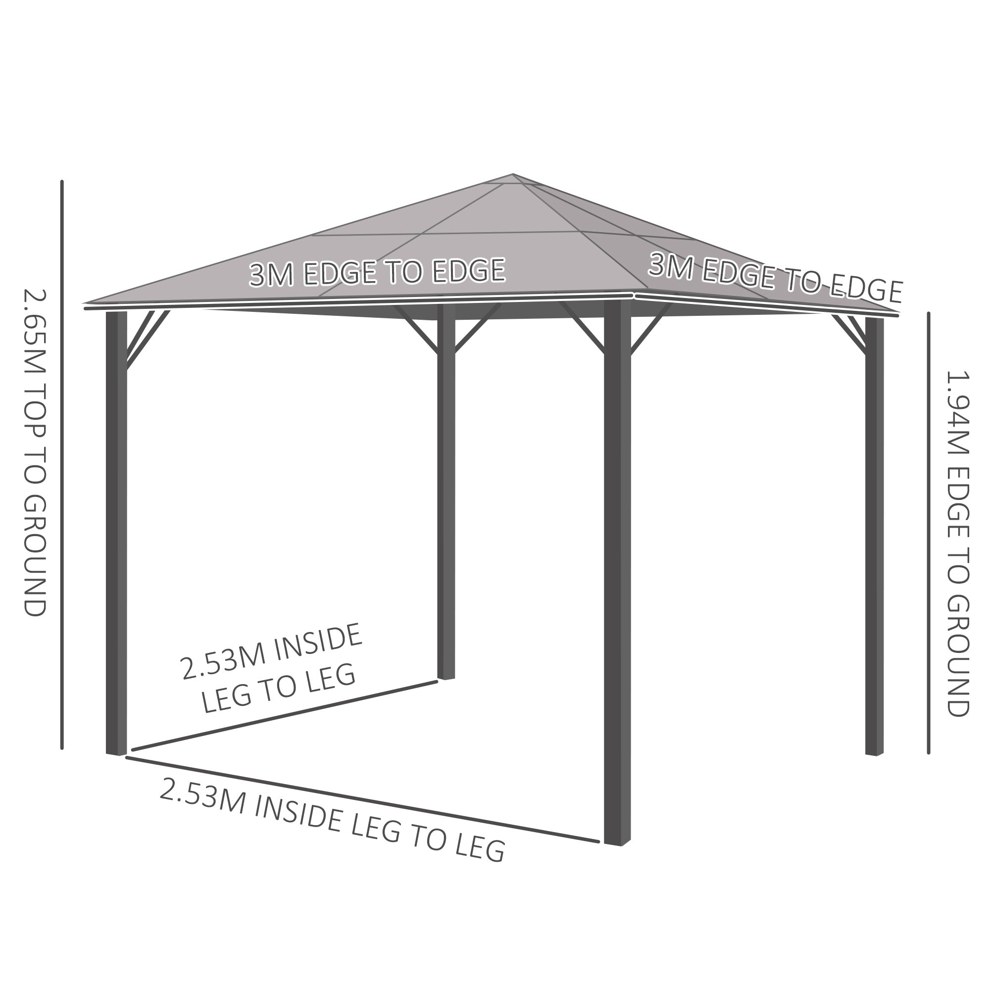 Outsunny 3m x 3m Hardtop Metal Frame Mesh Draped Gazebo Black 
