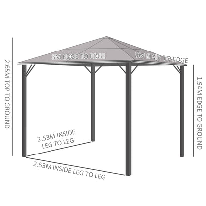 Outsunny 3m x 3m Hardtop Metal Frame Mesh Draped Gazebo Black 
