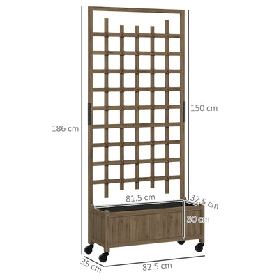 Outsunny Wooden Trellis Planter, Raised Garden Bed with Wheels, to Climb and Grow Vegetables, Herbs and Flowers, Brown 