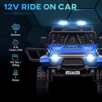 AIYAPLAY 12V Battery Powered Kids Ride-On Car, Electric Truck w/ Spring Suspension, Remote, Music, Horn, Lights, Blue 