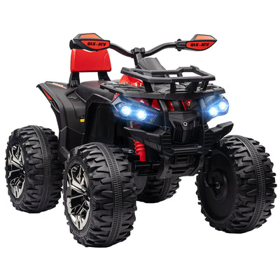HOMCOM 12V Quad Bike ATV with LED Lights, Music, Backrest, Forward, Backward, Red 