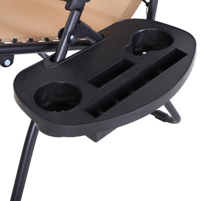 Outsunny 2 Piece Foldable Reclining Garden Chair with Headrest, Zero Gravity Deck Sun Lounger Seat Chair with Footrest, Armrest, Cup Holder & Canopy Shade, Beige 