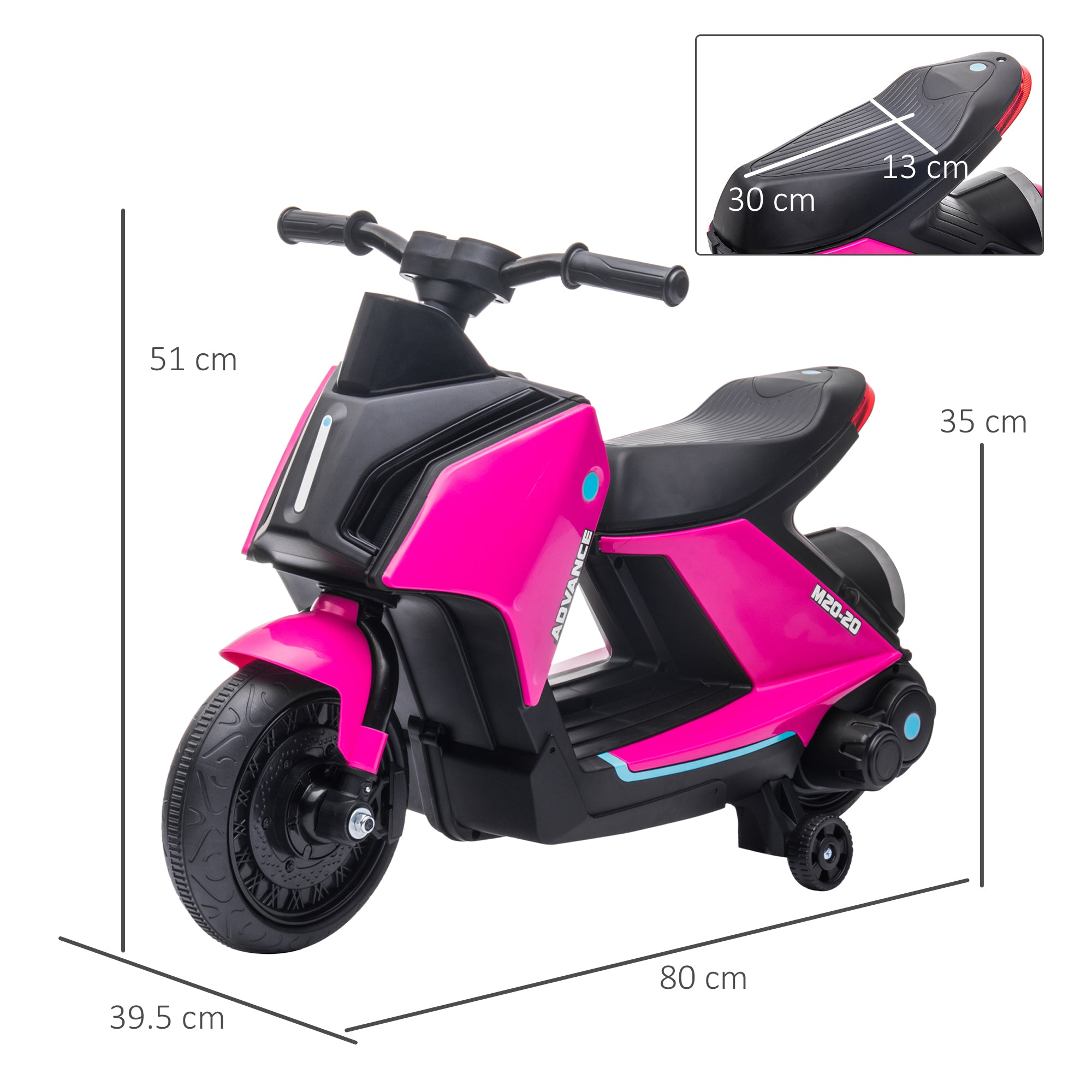HOMCOM 6V Kids Electric Motorbike Ride On Toy w/ Music Headlights Safety Training Wheels for Girls Boy 2-4 Years Pink 