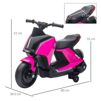 HOMCOM 6V Kids Electric Motorbike Ride On Toy w/ Music Headlights Safety Training Wheels for Girls Boy 2-4 Years Pink 
