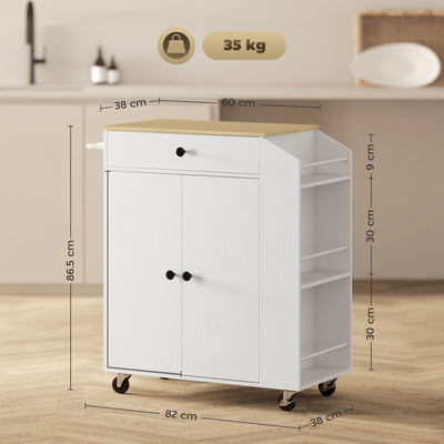 HOMCOM Rolling Kitchen Island with 3-Tier Spice Rack, Kitchen Storage Cart with Drawer and Towel Rack, White 