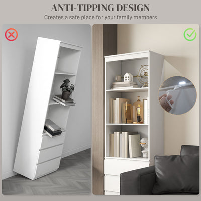 HOMCOM 180cm Tall Bookcase, with Shelves and Drawers - White 