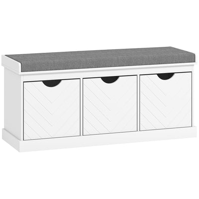 HOMCOM 3-Drawer Padded Shoe Bench with Breathable & Washable Linen-look Cover, White 