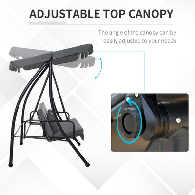 Outsunny Outdoor 2-in-1 Swing Chair Lounger 3 Seater Garden Swing Seat Bed Convertible Tilt Canopy W/ Cushion, Dark Grey 