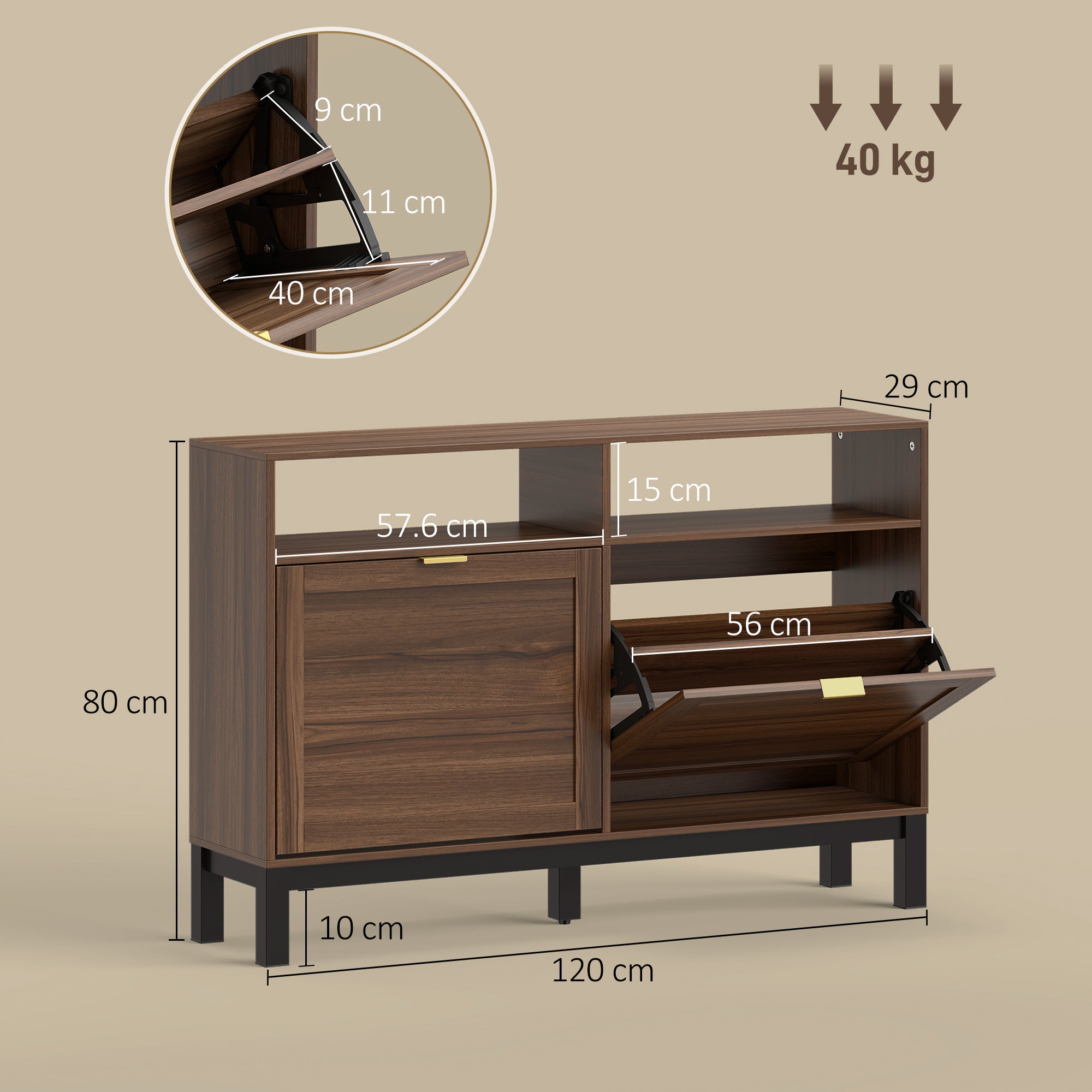 HOMCOM Shoe Cabinet with 2 Flip Drawers, Narrow Shoe Storage Top for Entryway Hallway, Rustic Brown 