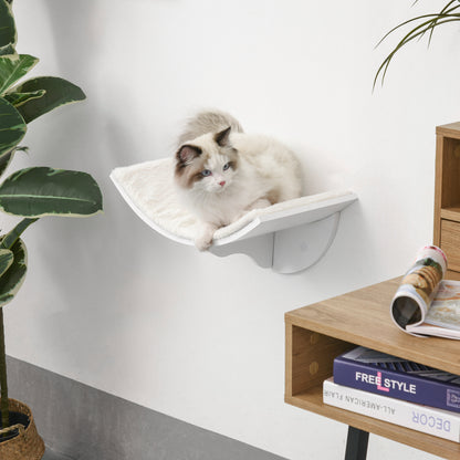 PawHut Wood Cat Shelves Wall-Mounted Shelter Curved Kitten Bed Cat Perch Climber Cat Furniture 41 x 28 x 21cm White 