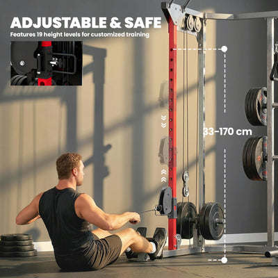 SPORTNOW Power Cage, Power Rack with Adjustable Cable Pulley System, Pull-Up Bar, Dip Station, Landmine 