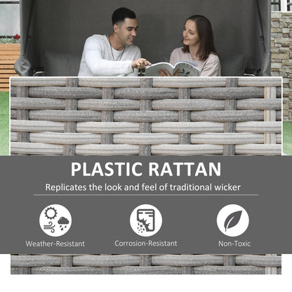 Outsunny 2-Seater Outdoor Rattan Daybed Sofa Footstool Coffee Table Set w/ Canopy, Cushion 