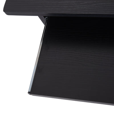 HOMCOM Compact Small Computer Table Wooden Desk Keyboard Tray Storage Shelf Modern Corner Table Home Office Black 