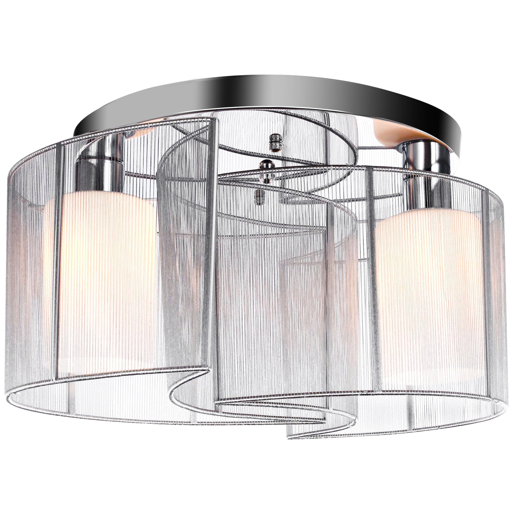 HOMCOM Modern Chandelier, Semi-Flush Mount Ceiling Light with 2 Light, E27 Bulb Base for Hallway, Dining Room, Living Room, White and Silver 