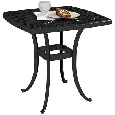 Outsunny Outdoor Garden Table with 38mm Dia. Umbrella Hole, Cast Aluminium Patio End Table with Anti-slip Foot Pads for Garden, Patio, Balcony, 54 x 54cm, Black 