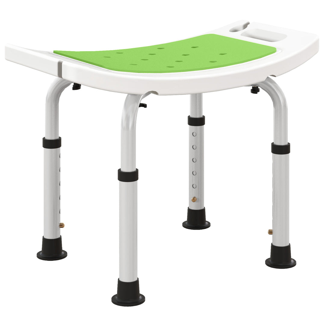 HOMCOM 6-Level Height Adjustable Aluminium Bath Room Stool Chair Shower Non-Slip Design w/ Padded Seat Drainage Holes Foot Pad, Green 