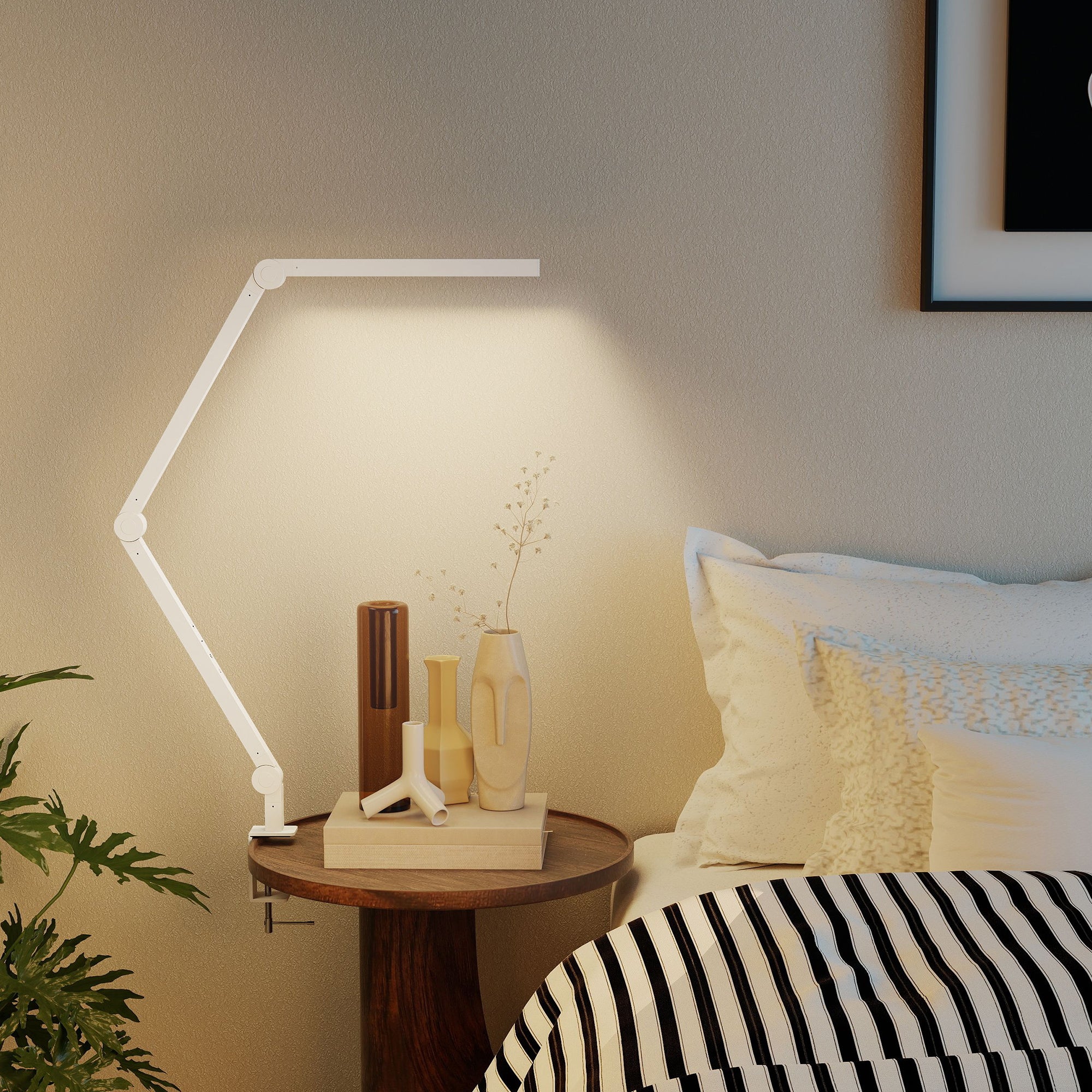 HOMCOM LED Desk Lamp, Dimmable Desk Light with Swing Arm and Clamp, Adjustable Eye-Caring Table Lamp with 2 Colour Modes & 5 Brightness Levels for Study, Drawing, Office, Architect, Task, White 