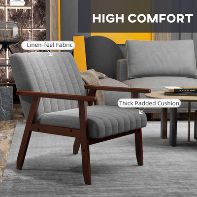 HOMCOM Mid Century Accent Chair, with Wooden Legs - Grey 