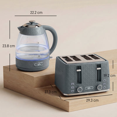 HOMCOM Kettle and Toaster Set, 1.7L 3000W Rapid Kettle with Strix Thermostat, 4 Slice Toaster with 7 Browning Controls, Grey 