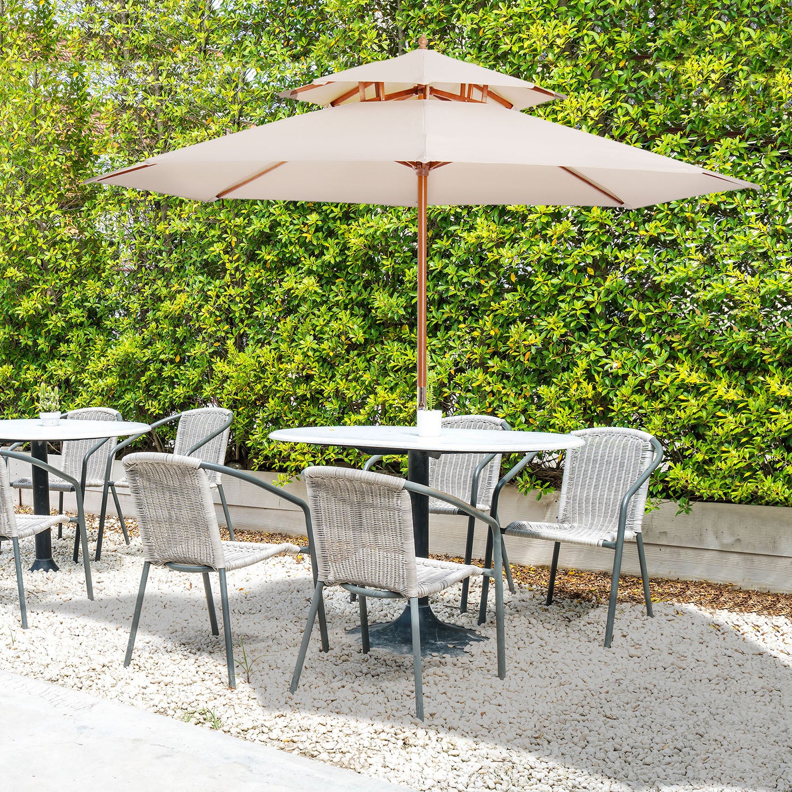 Outsunny 2.7m Elegant Wooden Frame Parasol Umbrella - Beige 