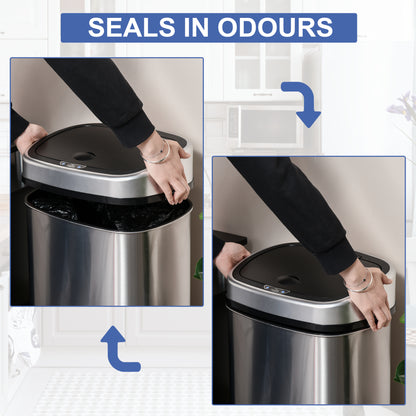 HOMCOM Stainless Steel Kitchen Sensor Dustbin Automatic Touchless Rubbish Garbage Waste Bin 48L Silver 