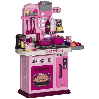 AIYAPLAY Kids Kitchen with 33 Pieces, Lights, Sounds, Storage, for Ages 3-6 Years, Pink 