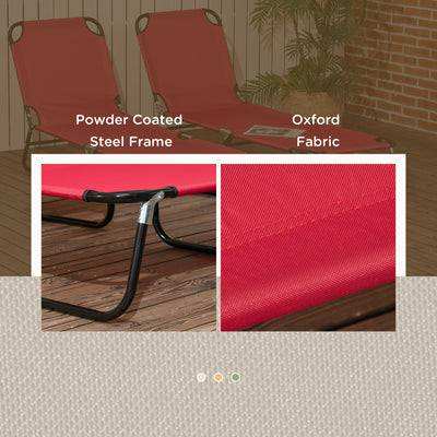 Outsunny Folding Sun Loungers Set of 2, Outdoor Day Bed with 5-Position Adjustable Backrest, Portable Recliner Garden Chairs with Breathable Mesh for Beach, Patio, Wine Red 