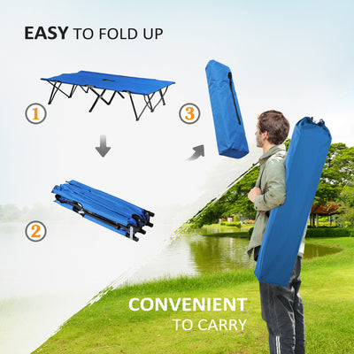 Outsunny Double Camping Cot Bed, with Bag - Blue 