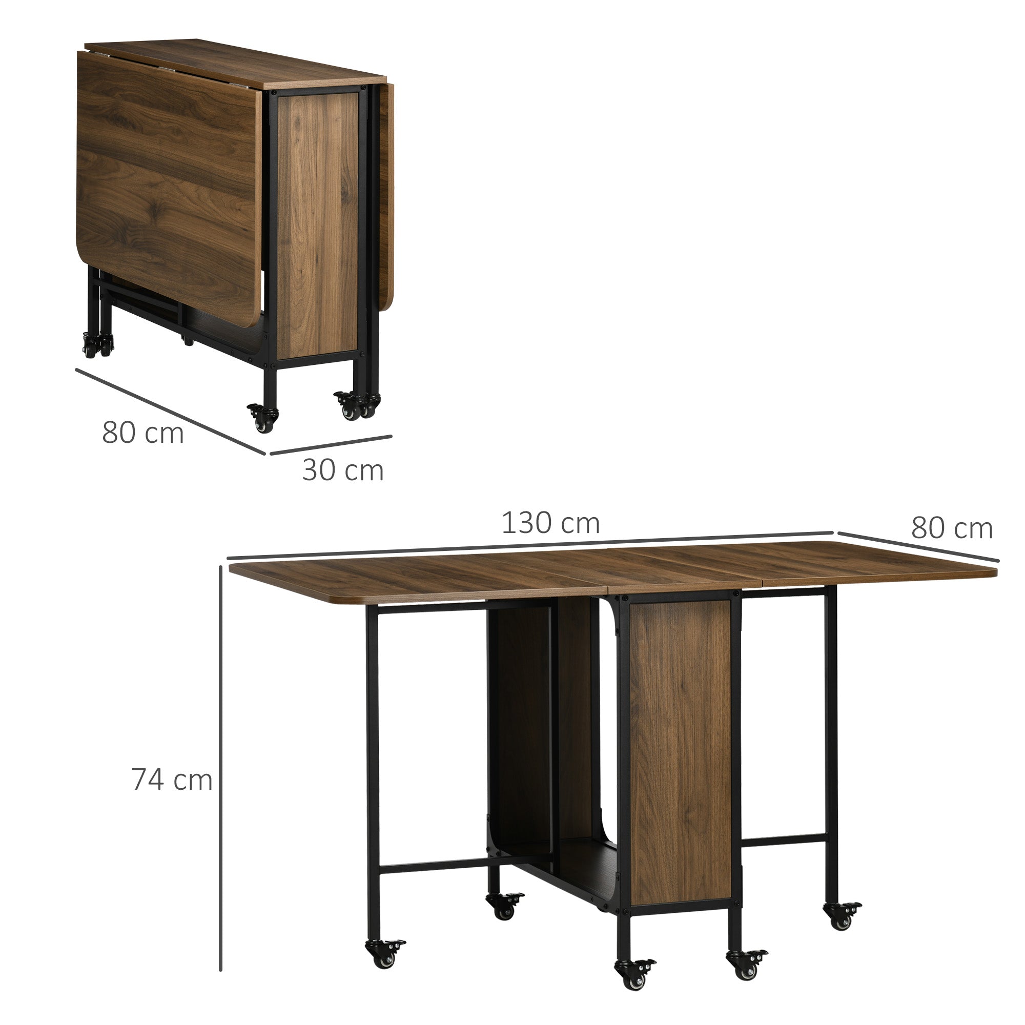 HOMCOM Six-Person Drop Leaf Dining Table - Brown/Black 