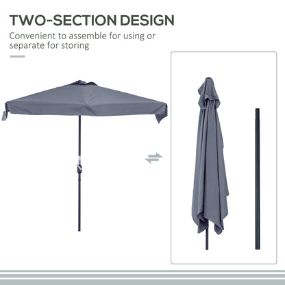Outsunny 2.3m Half Parasol Semi Round Umbrella Patio Metal Frame Crank Handle for Balcony-- NO BASE INCLUDED, Grey 