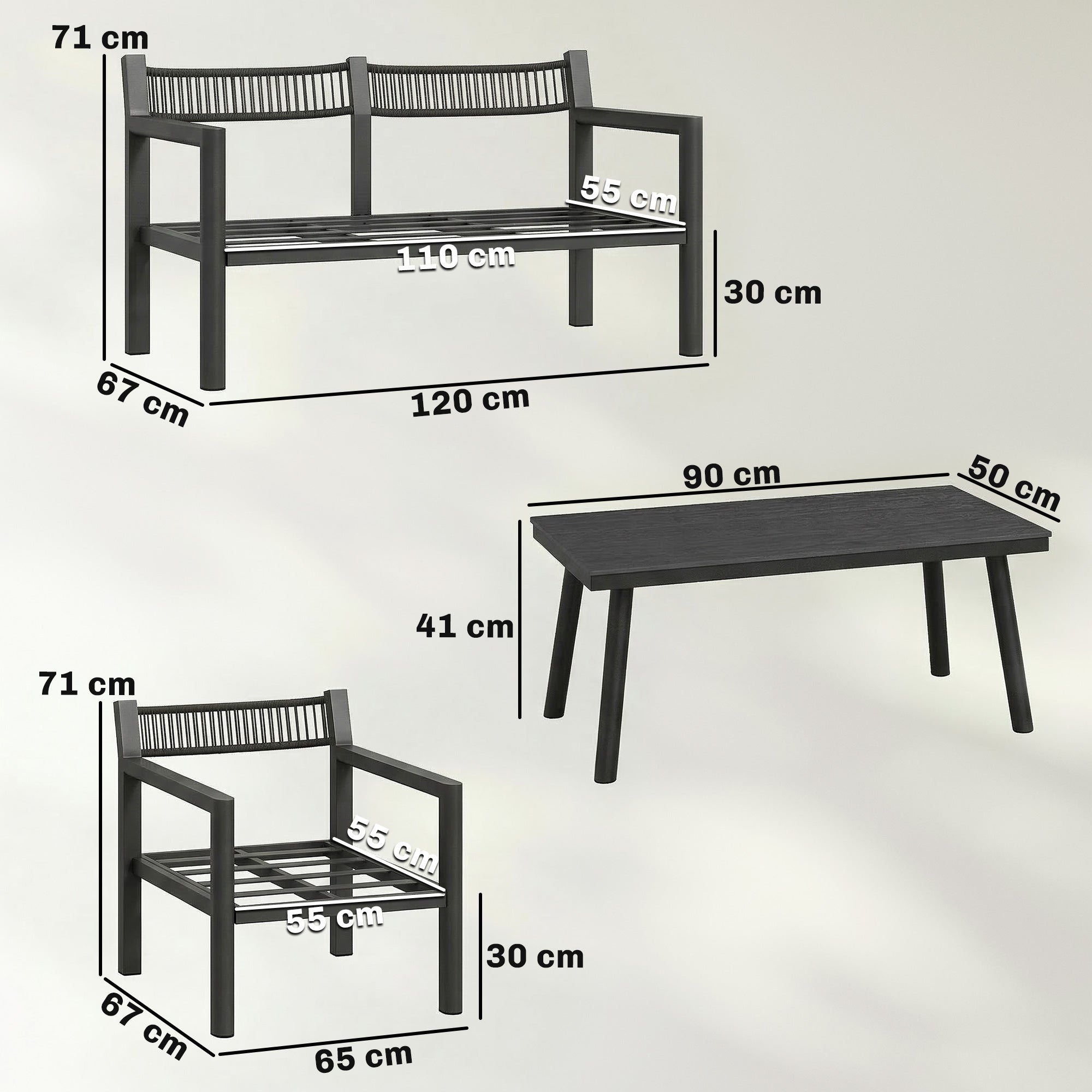 Outsunny 4 Seater Rattan Garden Furniture Set with 2 Armchairs, Loveseat, Coffee Table, Garden Sofa Set with Cushions, Dark Grey 