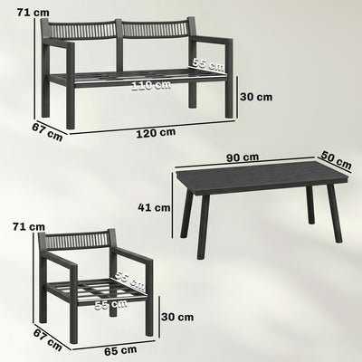 Outsunny 4 Seater Rattan Garden Furniture Set with 2 Armchairs, Loveseat, Coffee Table, Garden Sofa Set with Cushions, Dark Grey 