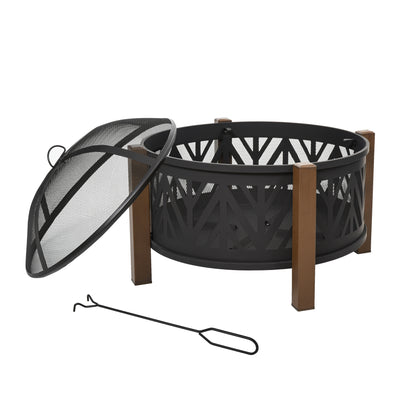 Outsunny Metal Large Firepit Bowl Outdoor 2-In-1 Round Fire Pit Brazier w/ Lid,  BBQ Grill, Poker for Backyard, Camping, Bonfire, Wood Burning Stove, 78 x 78 x 60cm, Black 