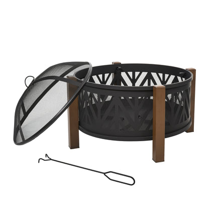 Outsunny Metal Large Firepit Bowl Outdoor 2-In-1 Round Fire Pit Brazier w/ Lid,  BBQ Grill, Poker for Backyard, Camping, Bonfire, Wood Burning Stove, 78 x 78 x 60cm, Black 