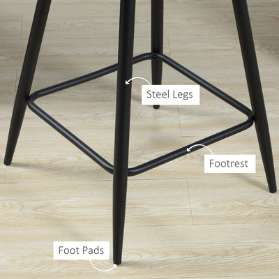HOMCOM Bar Stools Set of 2, Velvet-Touch Fabric Counter Height Bar Chairs, Kitchen Stools with Steel Legs for Dining Area, Kitchen Island Barstools, Blue 