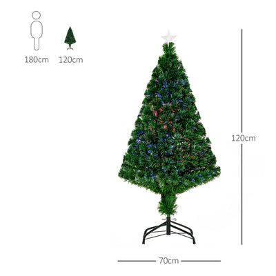 HOMCOM 4FT Pre-Lit Fibre Optic Artificial Christmas Tree Holiday Xmas Décor with Tree Topper Multi-Colour 